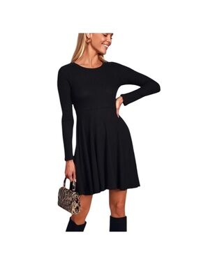 Lulu's Black Long Sleeve Fit-and-Flare Dress